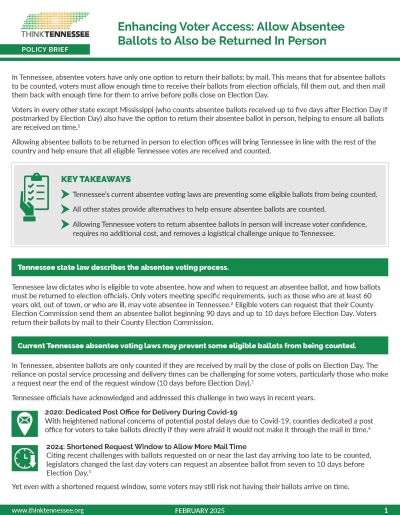 cover image absentee policy brief thinktn 2025 - Think Tennessee