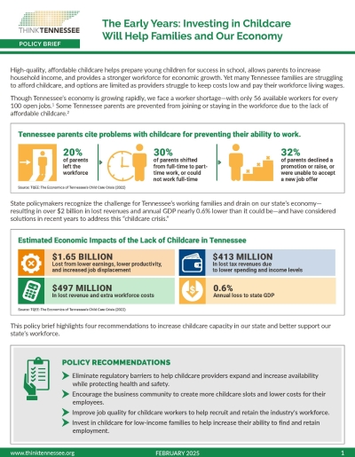 cover image the early years investing in childcare will help families and our economy - Think Tennessee